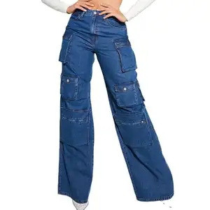 2024 lässige hohe taille klassische damenhosen gerader denim jeans atmungsaktive hosen hohe taille cargo kundenspezifische größe hosen jeans