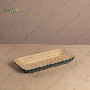 Durable Spun Blue Bamboo Painted Eco Friendly Serving Tray Natural Elegant Lightweight <b>Microwave</b> Safe Restaurant Use Deluxe - Product Image 5