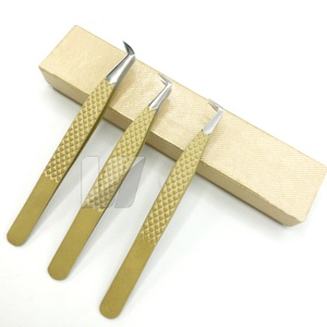 Pinzas de pestañas doradas de calidad superior, agarre de diamante fuerte, logotipo personalizado, extensión de pestañas de acero inoxidable sostenible japonesa - Product Image 4