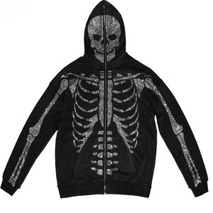 Fabricants personnalisés de vêtements de rue en éponge français vintage pour hommes, sweats à capuche surdimensionnés avec fermeture éclair et impression en strass, lavage à l'acide, épaule tombante 3D - Product Image 4