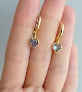 Mini Pendientes de Aro con Dije de Corazón de Aguamarina Azul, Plata de Ley 925, Chapado en Oro de 14K, Certificado IGI, Estilo Y2K, Lindos para Bodas y Fiestas - Product Image 2