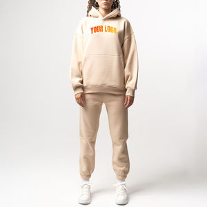 Conjunto de chándal personalizado para mujer 100% algodón holgado polar Sudadera con capucha de gran tamaño Jogger conjunto de 2 piezas chándal para mujer - Product Image 4