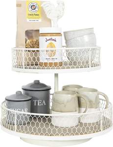 Farmhouse 2 plateaux ronds en bois et en métal avec support de plateau supérieur en coq plateau de service décoratif en métal pour la cuisine - Product Image 5