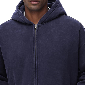 OEM ODM logotipo personalizado hombres cremallera ácido lavado Sudadera con capucha Vintage Streetwear 100% algodón invierno transpirable antiarrugas - Product Image 5