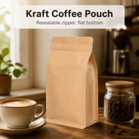 Sachet de café en papier kraft personnalisé à fond plat avec fermeture éclair refermable pour le stockage des grains de café