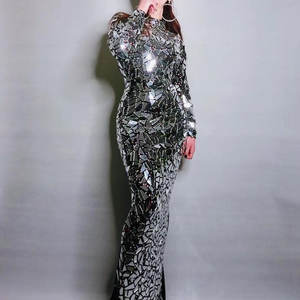 Vestidos de fiesta para mujer con pedrería de espejo, estilo A, hasta el suelo, cintura imperio, decoración de lentejuelas, tallas cortas y grandes (XL) - Product Image 1