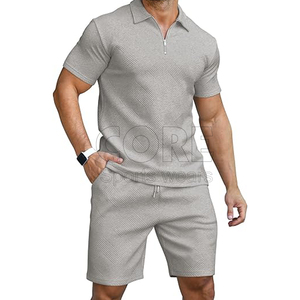 Ensemble polo et short pour hommes de haute qualité à fermeture éclair à la mode 2 pièces ensembles de vêtements d'extérieur respirants - Product Image 4