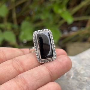 เครื่องประดับ Boho ทำด้วยมือ-925สเตอร์ลิงเงินรูปไข่ตัดหินธรรมชาติสีดำนิลแหวนพลอยกำหนดขนาดสำหรับงานแต่งงานหรืองานเลี้ยง - Product Image 3