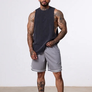 <b>High</b> Quality Quick Dry 100% Cotton Vintage Pigment Dyed Men's Tank <b>Tops</b> Crew <b>Neck</b> With <b>Lace</b> Decoration Loose Fit for Gym Use - Product Image 3
