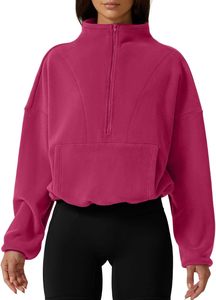 Sweat à capuche personnalisé en coton polaire à demi-fermeture éclair Sweat à capuche à fermeture éclair surdimensionné à manches longues pour femmes - Product Image 6