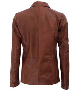 Chaqueta de Cuero Genuino Marrón para Mujer, Superventas, para la Temporada de Invierno, Diseño Sólido Inspirado, Transpirable, Teñido Liso - Product Image 2