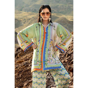 Traje de Dos Piezas en Satén Charmeuse Estampado con Pantalones Anchos de Cintura Alta, Transpirable y Decorado con Estampado TS-52004 - Product Image 4