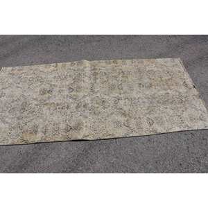 Alfombra de retazos de lana Beige Vintage rectangular grande de 3,5x7,4 pies para sala de estar adolescente Material viscosa con respaldo de látex para pasillo - Product Image 3