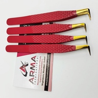 Pince à cils professionnelle ARMA INTERNATIONAL à 90 degrés, volume accru, pointe en plasma lisse dorée, logo personnalisé, acier inoxydable durable
