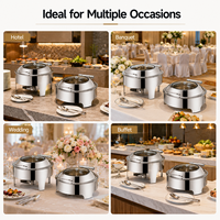 Juego de Recipientes Redondos de Acero Inoxidable para Buffet, Calentador de Alimentos de Lujo con Tapa de Vidrio para Hoteles, Restaurantes y Servicios de Catering