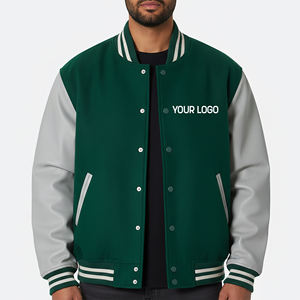 Veste universitaire pour homme en toile longue à deux tons, avec broderies en chenille personnalisées, manches en cuir et laine, style hip-hop, très vendue - Product Image 4