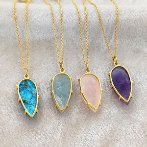 Conjunto de puntas, collar con colgante de amatista de pera, Collar chapado en oro de Plata de Ley 925, joyería al por mayor, abalorio de regalo - Product Image 6