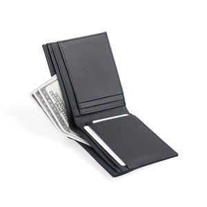 Cartera azul dividida de alta calidad de cuero genuino, bloqueo RFID multifuncional para hombres, Tarjetero con logotipo personalizado de lujo plegable al por mayor - Product Image 3