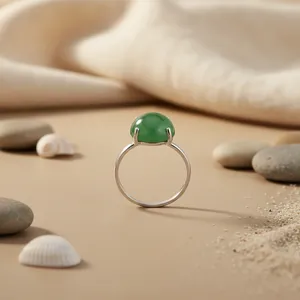 Anillo de Plata 925 con Gema de Jade, Engaste de Puntas, Clásico, Unisex, para Uso Diario, de la India (Rajasthan), Ideal para Regalo - Product Image 2