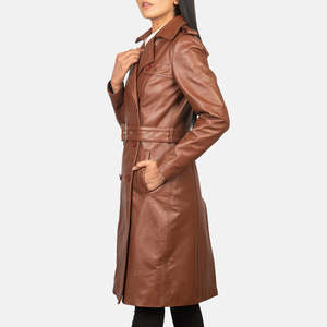 Alice Brown Women's Double Breasted Leather Trench <b>Coat</b> Elegant Double-Breasted Design - Product Image 4