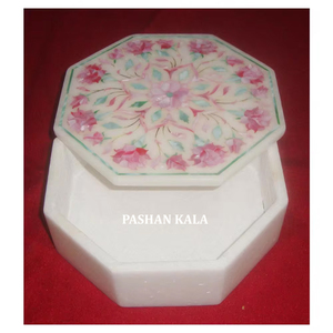 Octagonal Shape White Marble Mix Inlay Mother of Pearl Jewelry <b>Boxes</b> for Festival <b>Gifting</b> Purpose Importer and Exporter - Product Image 1