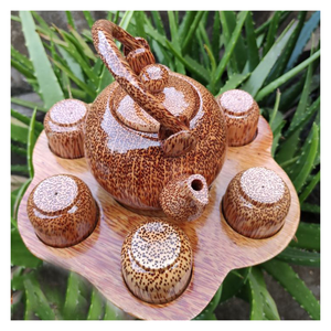 Service à thé en bois de noix de coco de haute qualité avec design artistique et finition durable, beau service à thé en bois de noix de coco pour un usage quotidien - Product Image 6