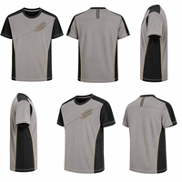 Wholesale Grey and Black Color Block T Shirt with Side Panels Geometric Embroidery Custom Mens Casual Wear