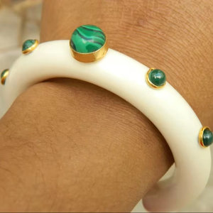 New Arrival 2025 Resin Cuff Bangle <b>Bracelet</b> Ivory Color Resin With Multi Gemstone Bangle <b>Stacking</b> Handmade - Product Image 1