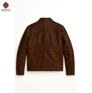 Chaqueta Bomber de Cuero Sintético Marrón para Hombre, Corte Entallado, Estilo Casual de Invierno, Diseño Sólido, Cierre de Cremallera, Cuello Alto, Servicio OEM - Product Image 2