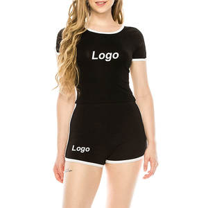 Camiseta con logotipo personalizado, conjunto de pantalones cortos, camiseta OEM para mujer, conjunto de Jogger personalizado para mujer, 2 camisetas de dos piezas y conjuntos cortos - Product Image 3