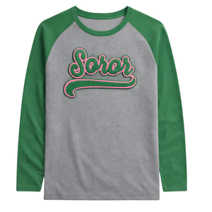 Camiseta de Manga Corta Raglán Gris Acero 08 Soror, Camiseta Rosa y Verde para Mujeres de Hermandad Griega, Estilo Universitario, Veraniego, con Diamantes - Product Image 3