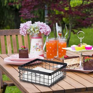 Cesta organizadora de pañuelos de Metal, servilletas recubiertas de polvo negro, almacenamiento decorativo, vajilla, soporte de pañuelos, soporte de servilleta de Metal, superventa - Product Image 2