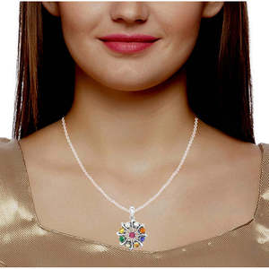Pendentif médaillon en argent sterling 92,5 avec pierre naturelle certifiée Navratna, en forme de fleur, neuf planètes, style tendance pour hommes et femmes - Product Image 5