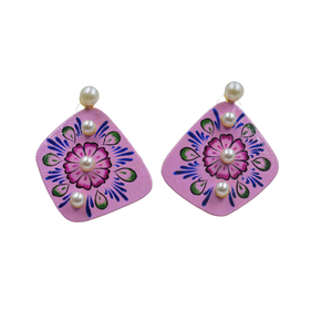 Nouvelles boucles d'oreilles tendance 2025, peintes à la main, fabricant et fournisseur, plaquées or, pierre MOP, boucles d'oreilles à clous pour femmes et filles - Product Image 1