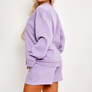 Conjunto de Sudadera y Pantalones Cortos de Invierno para Mujer, Color Sólido, Talla Grande, Cuello Redondo, Tejido de Felpa Transpirable, Venta al Por Mayor - Product Image 2