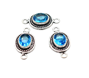 Conector de doble bucle de piedras preciosas de Topacio Azul chapado en oro de 18 quilates y plata antigua 22X12mm NC111 para la fabricación de joyas - Product Image 2