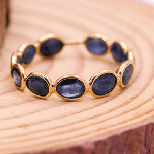 Exquisito anillo de eternidad completo de piedras preciosas de zafiro azul natural para boda, regalo de joyería preciosa de oro amarillo de 18 quilates para mujer - Product Image 1
