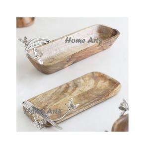 Ensemble de plateaux de service en bois en deux pièces avec un design attrayant comprenant des poignées en métal pour servir des bonbons ou des aliments - Product Image 4