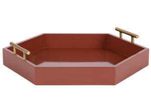 Elegante Bandeja Decorativa Hexagonal de Laca con Asas de Metal Dorado, Moderna Bandeja para Servir Multiusos de Vietnam - Product Image 2