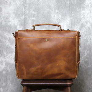 Classic Cowhide Leather Laptop Messenger Korean Protective Shoulder Bag Durable Office Use Zipper Closure Brown - Product Image 2