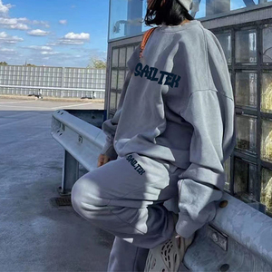 2024 nouveauté personnalisable 2 pièces femmes ensemble plaine coton pantalons de survêtement et survêtement pour bouffée impression personnalisable survêtement piste S - Product Image 1