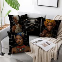 Housse de coussin décorative en polyester doux, motif femme ethnique africaine, noir et or, pour canapé