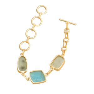 Pulsera Ajustable Moderna Hecha a Mano con Acabado Chapado en Oro de 18K, Piedras de Amazonita y Prehnita, Diseño Clásico y Moderno para Uso Unisex - Product Image 3