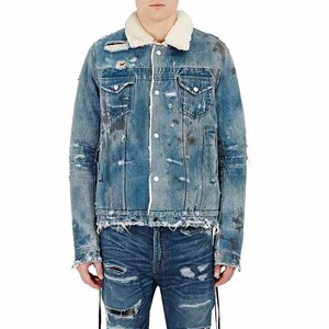 High Quality Distressed Acid Washing Effect <b>Men's</b> Fleece <b>Denim</b> <b>Jacket</b> - Product Image 1