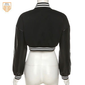 Abrigo de béisbol informal de otoño para mujer, chaqueta universitaria de retales, Mangas de cuero con botones, moda deportiva estampada, informal, abotonada - Product Image 3