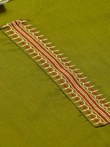 Conjunto de Kurta Sharara para Mujer, Formal, 100% Algodón, Secado Rápido, Corte Regular, Cuello Redondo, Largo hasta el Tobillo, Recto, para Verano, Verde Oliva, Rojo - Product Image 3