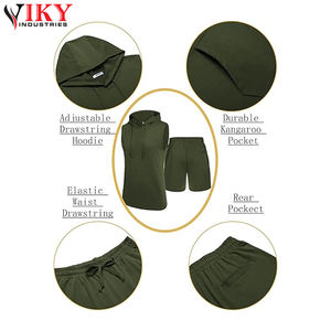 Pantaloncini da allenamento senza maniche da uomo completi da 2 pezzi con canotte con cappuccio tuta da ginnastica - Product Image 5