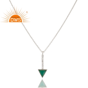 Best Selling Fine Sterling Silver Natural Cz & <b>Green</b> Onyx Gemstone Arrow Design Pendant Necklace Custom Jewelry Manufacturer - Product Image 1