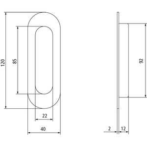 มือจับประตูบานเลื่อน 4476 สแตนเลสสตีล สีดำ รูปวงรี ยาว 120 มม. กว้าง 40 มม. โดย INTERSTEEL - Product Image 3