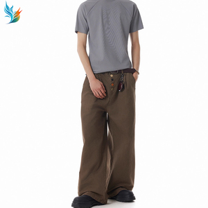 Fabricante Streetstyle 100% algodón Vintage lavado pierna ancha Retro envejecido barro teñido suelto hombres Denim Jeans - Product Image 5